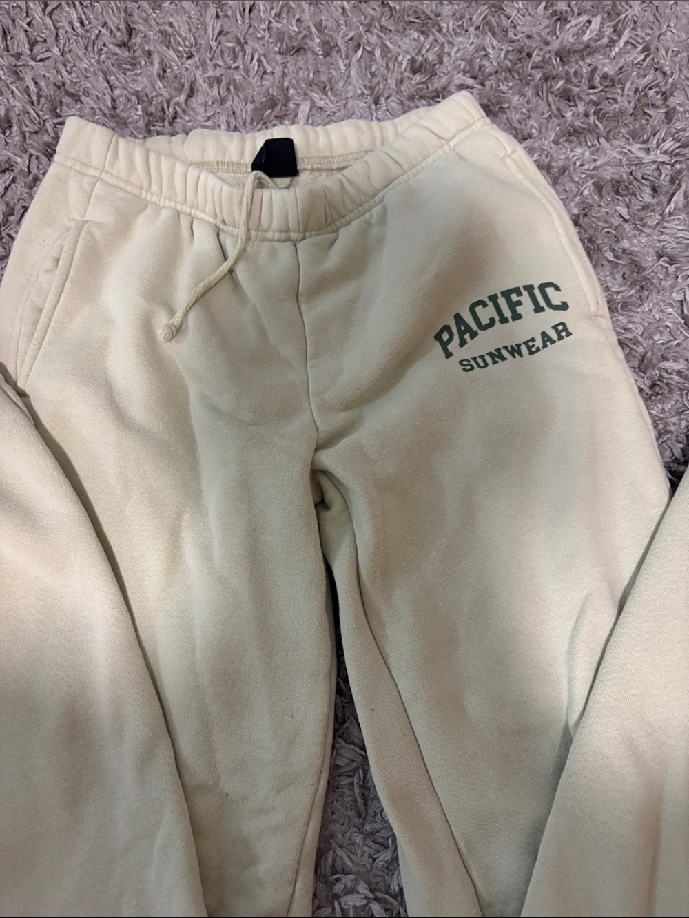 Pacific Sunwear Cream/Green Jogger Sweatpants with Green Logo